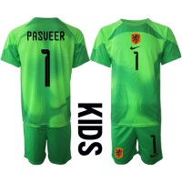 Nizozemska Remko Pasveer #1 Golmanski Domaci Dres za djecu SP 2022 Kratak Rukav (+ Kratke hlače)